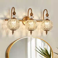 Piepooye Vintage Bathroom Light Fixtures Gold Vanity Light With Glass Globe Lampshade 3 Lights Mid Century G9 Bulb Wall Sconce I