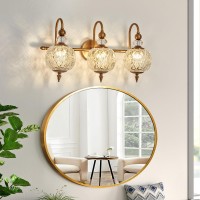 Piepooye Vintage Bathroom Light Fixtures Gold Vanity Light With Glass Globe Lampshade 3 Lights Mid Century G9 Bulb Wall Sconce I