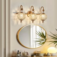 Piepooye Vintage Bathroom Light Fixtures Gold Vanity Light With Glass Globe Lampshade 3 Lights Mid Century G9 Bulb Wall Sconce I