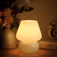 Briignite Mushroom Lamp Fog Pattern Translucent Glass Table Lamp Murano Vintage Style Replaceable 5W Light Bulb Included Per