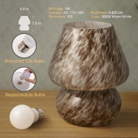 Briignite Mushroom Lamp Brown Feather Pattern Translucent Glass Table Lamp Murano Vintage Style Replaceable 5W Light Bulb Inc