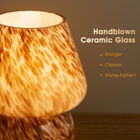 Briignite Mushroom Lamp Brown Feather Pattern Translucent Glass Table Lamp Murano Vintage Style Replaceable 5W Light Bulb Inc