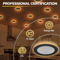 12 Pack Black Recessed Lighting 6 Inch With Night Light 5Cct 6 Inch Led Recessed Lights 2700K6000K Selectable Dimmable 15W 12