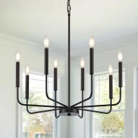 Onesming Modern Black Chandelier For Dining Room Metal 8Light Kitchen Light Fixtures Farmhouse Candle Hanging Pendant Light Fo