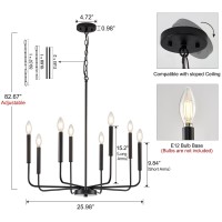 Onesming Modern Black Chandelier For Dining Room Metal 8Light Kitchen Light Fixtures Farmhouse Candle Hanging Pendant Light Fo