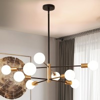 Sheetea 8Light Sputnik Chandelier Black And Gold Chandeliers Pendant Lighting Modern Farmhouse Dinning Room Light Fixture Mid