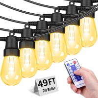 49Ft Outdoor String Lights 16W Patio Lights With 20 Dimmable S14 Shape Led Bulbs Ip65 Waterproof Shatterproof Heavy Duty Outs