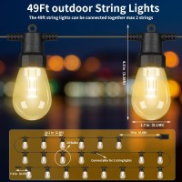 49Ft Outdoor String Lights 16W Patio Lights With 20 Dimmable S14 Shape Led Bulbs Ip65 Waterproof Shatterproof Heavy Duty Outs