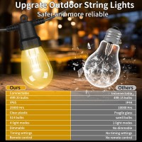 49Ft Outdoor String Lights 16W Patio Lights With 20 Dimmable S14 Shape Led Bulbs Ip65 Waterproof Shatterproof Heavy Duty Outs