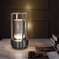 Cordless Table Lamp For Outdoor Indoor Portable Metal Desk Lamp Rechargeable Led Crystal Lantern Lamp 3 Color Stepless Dimmin