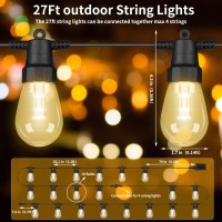 27Ft Outdoor String Lights Dimmable Led Patio Lights With Remote 10 S14 Bulbs Waterproof Connectable Hanging String Lights F