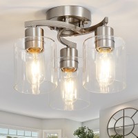 Doltoro Brushed Nickel Ceiling Light Fixtures 3Light Kitchen Light Fixture Modern Flush Mount Ceiling Light Mount With Clear