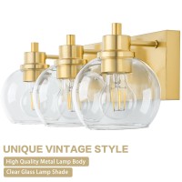 Tuscarora Gold Bathroom Light Gold Vanity Light 3 Light Bathroom Vanity Light Brushed Gold Vanity Lighting With Clear Glass Sha