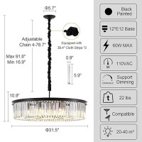 Lighceac 315 12Light Modern Crystal Chandelier Light Fixtures 3 Rings Black Luxury Chandeliers For Living Room Glam Round Ha