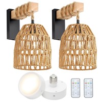 Espossi Battery Operated Wall Sconce Rattan Wall Sconces Battery Operated Set Of 2 Boho Battery Wall Sconce With Remote Contro