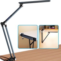 Space Saving Led Desk Lamps, Touch Adjustment 10 Color Temperatures &10 Brightness Eye-Caring Modes, Swing Arm Desk Light With Clamp,Lamp For Home Office 360?Spin Memory Function-Metallic Gray