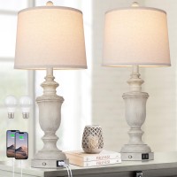 Cinkeda Farmhouse Table Lamps Set Of 2 With Usb Charging Port For Rustic Living Room Retro Bedroom 3Way Dimmable Touch Lamp Res