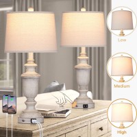 Cinkeda Farmhouse Table Lamps Set Of 2 With Usb Charging Port For Rustic Living Room Retro Bedroom 3Way Dimmable Touch Lamp Res