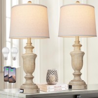 256 Farmhouse Table Lamps Set Of 2 With Usb Charging Port For Rustic Living Room Retro Bedroom 3Way Dimmable Touch Lamp Resi