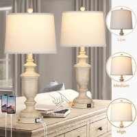 256 Farmhouse Table Lamps Set Of 2 With Usb Charging Port For Rustic Living Room Retro Bedroom 3Way Dimmable Touch Lamp Resi