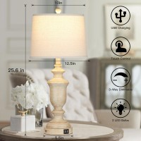 256 Farmhouse Table Lamps Set Of 2 With Usb Charging Port For Rustic Living Room Retro Bedroom 3Way Dimmable Touch Lamp Resi