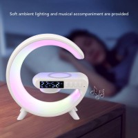 5 In 1 Bluetooth Speaker White Noise Machine, Wireless Charger Atmosphere Lamp 7 Color Desk Lamp Phone Holder App Control Alarm Clock, 1200Mah Usb Charger Bedroom Home Decor