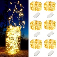 Ledikon 6 Pack Led Fairy Lights Battery Operated String Lights - 7.2Ft 20 Led,Silver Wire Warm White | Wedding,Party Centerpieces,Table Decor | Diy Crafts,Christmas,All Occasions | Mason Jars D?Cor