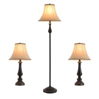 Smeike Lamp Set Of 3 2 Table Lamps 1 Floor Lamp 3 Piece Floor And Table Lamp Set Living Room Bedroom Lamps In Black Finish