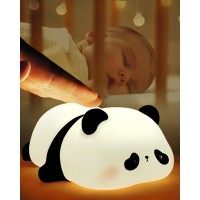 Led Cute Panda Night Light 3 Level Dimmable Nursery Night Light Squishy Silicone Night Light Rechargeable Bedside Touch Lamp For