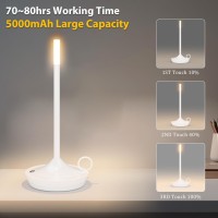 Aoceley Vintage Cordless Led Table Lamp Set Of Two,1W 5000Mah Rechargeable Battery Powered Desk Lamp,70-80Hrs Long Lasting Portable Table Light For Restaurant/Bedside/Camping/Dinner Table(White)