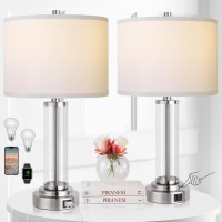 Qimh Table Lamps For Bedrooms Set Of 2 Touch Control Table Lamp With Usb Ca 3Way Dimmable Modern Nightstand Lamp With Fabric