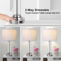 Qimh Table Lamps For Bedrooms Set Of 2 Touch Control Table Lamp With Usb Ca 3Way Dimmable Modern Nightstand Lamp With Fabric