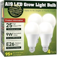 Grow Light Bulbs Led Grow Light Bulbs Full Spectrum A19 Plant Light Bulbs 100W Equivalent E26 Base 9W Grow Lamp Bulbs 5000K