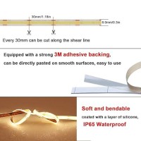 Topai 24V Cob Led Strip 328Ft Warm White 3000K Outdoor Waterproof Cri93 Self Adhesive Uniform Dotless 384Ledsm Cuttable Flexi