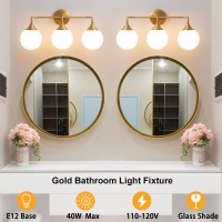 Ritakcdn Gold Bathroom Light Fixtures Modern Vanity Lighting Over Mirror Mid Century Brushed Brass Wall Sconce 3Light With Mi