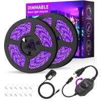 Dimmable Black Light Strip Kit 40Ft/12M 720 Leds, 12V Flexible Blacklight Fixtures, 385Nm-400Nm, Black Light Led Strips For Glow Party Fluorescent Poster Halloween Indoor Bedroom Decor, Non-Waterproof