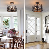 Rustic Farmhouse Semiflush Mount Ceiling Light Fixture 3Light E12 Base Black Round Metal Light Fixtures For Kitchen Foyer Li