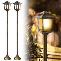 Pasamic 63 Aluminum Solar Lamp Post Light Outdoor 2 Pack Solar Floor Lamp Waterproof Solar Powered Lamp Post For Garden Path