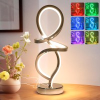 Mayful Modern Table Lamp, Rgb Table Lamp,Led Spiral Lamp, Silver Bedside Lamp With 7 Colors 10 Light Modes, Touch Dimmable Nightstand Lamp For Bedroom Living Room Home Office, 15W