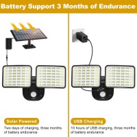 Rechargeable Battery Lights 3 Months Endurance, Battery Powered Motion Sensor Outdoor Lights Supports Solar & Usb Charging,3000Lm Flood Light Outdoor