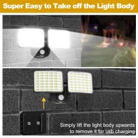 Rechargeable Battery Lights 3 Months Endurance, Battery Powered Motion Sensor Outdoor Lights Supports Solar & Usb Charging,3000Lm Flood Light Outdoor