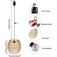 3Er Pack Battery Operated Pendant Light Outdoor Chandelier For Gazebo Hanging Lamp With Remote Control Timer Led Bulbs Rattan Shade Lantern For Porch Patio Backyard Decor Powered By 4*Aa Batteries