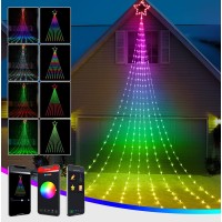 Smart Christmas Lights, Outdoor Christmas Decorations Static Dynamic Modes 245 Leds 16.4Ft Waterfall String Lights App Control Chrsitmas Lights With Star Tree Topper For Yard Wedding Party New Year