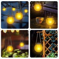 Solar Lantern Crackle Glass Ball With Flickering Flame Light, 2 Pack Solar Garden Lights Outdoor Waterproof Lanterns, Solar Power Lantern Garden Decor Patio Hanging Lights For Pathway Backyard Fence