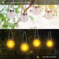 Solar Lantern Crackle Glass Ball With Flickering Flame Light, 2 Pack Solar Garden Lights Outdoor Waterproof Lanterns, Solar Power Lantern Garden Decor Patio Hanging Lights For Pathway Backyard Fence