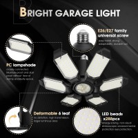 Adiding Led Garage Light 2 Pack Bright 20000Lm Led Workshop Ceiling Basement Lighting Fixture Srew In E26 E27 Bulb Socket With Adjustable Spotlight And 6 Deformable Panels For Warehouse Attic Cellar