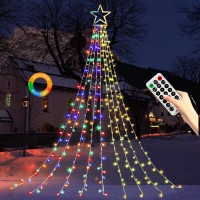 Cerflyer (New) Christmas Lights, 320 Led Christmas Decorations String Lights With Star Topper 11 Modes Remote Control Waterfall Lights For Christmas(Warmwhite+Multicolored)