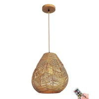 Kefa Wireless Battery Operated Pendant Light With Remote, Non Hardwired Hanging Ceiling Light, Hand Woven Rattan Large Pendant Lighting Chandelier For Kitchen Island Bedroom Living Dining Room