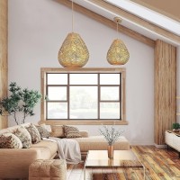 Kefa Wireless Battery Operated Pendant Light With Remote, Non Hardwired Hanging Ceiling Light, Hand Woven Rattan Large Pendant Lighting Chandelier For Kitchen Island Bedroom Living Dining Room