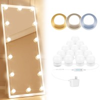 14 Bulbs Led Vanity Lights For Mirror 3000K 4500K 8000K 10 Level Brightness Adjustable Dimmable Mirror Lights Stick On With 2